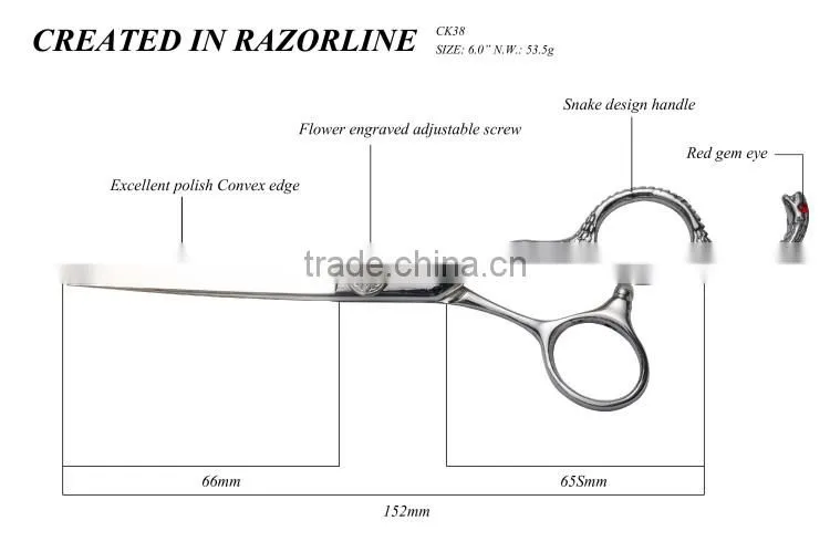2016 CK38 newest style and hot selling RAZORLINE hairdressing scissors