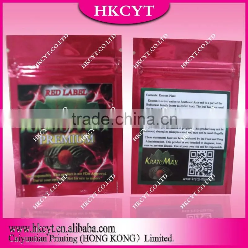 Red private sticker label herbal incense plastic zipper bag