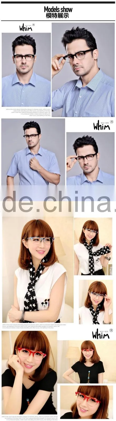 Whim Brand Designer Hand Made Half Rim Retro Myopia Acetate Glasses Frame