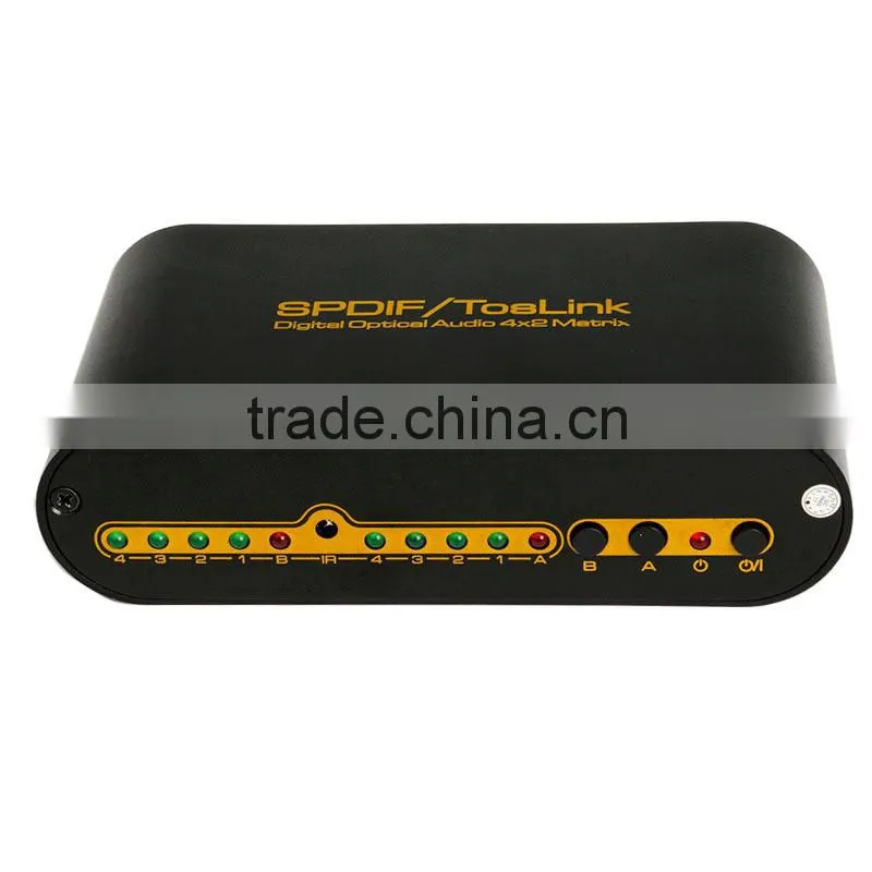 Optical SPDIF / TOSLINK Digital Audio 4x2 True Matrix + Remote Control