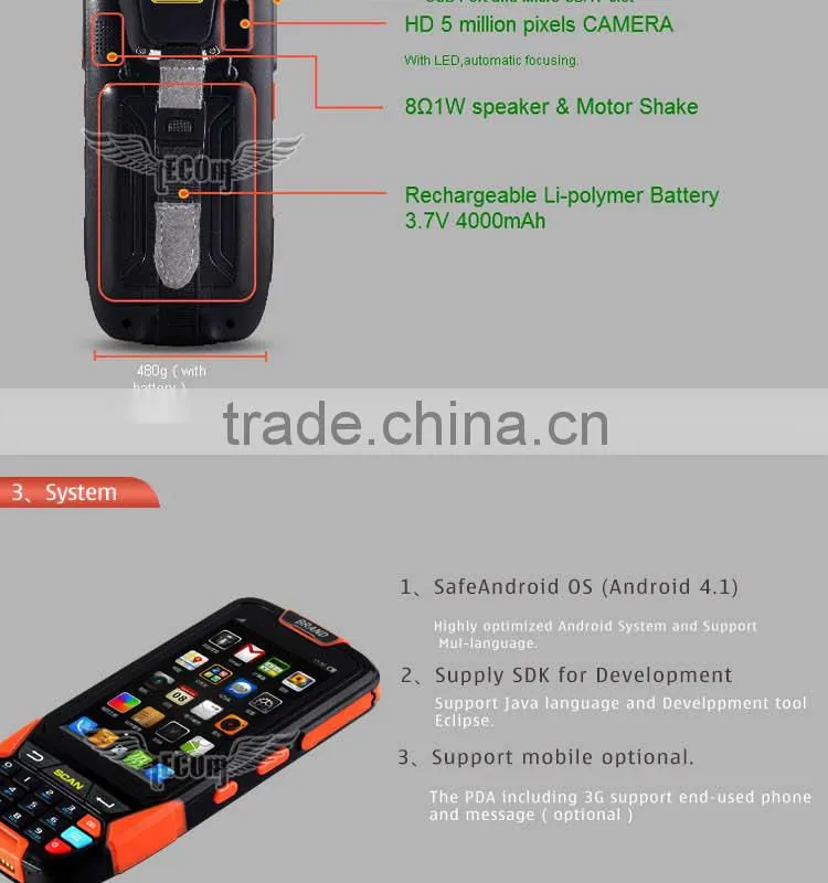 Wholesale Cheap Wifi BT 1D 3G Barcode Scanner PDA With Android OS