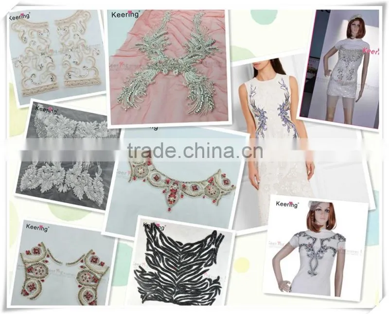 Beautiful sewing on mesh dress beaded rhinestone sew on bling applique WDP - 017