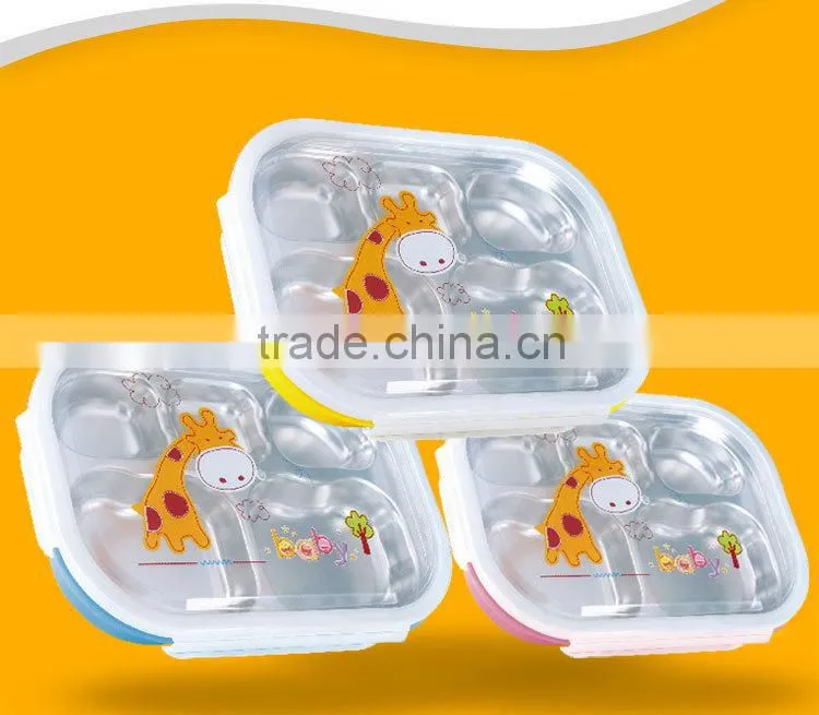 stainless steel square insulated food packaging lunch box with pp plastic cover for children