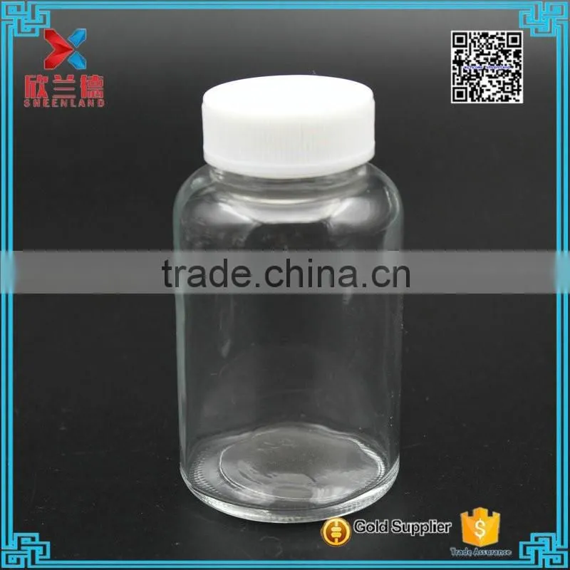 clear round medicinal alcohol glass bottle with white cap130ml