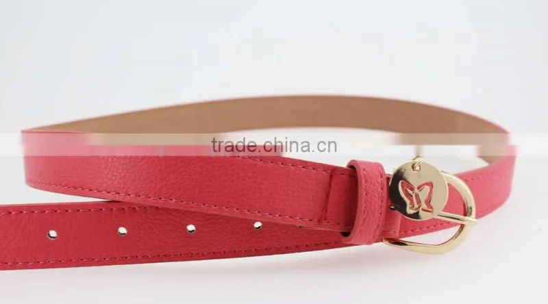 2015 fashion Pink PU leather women jeans belt with Gold buckles in YiWu