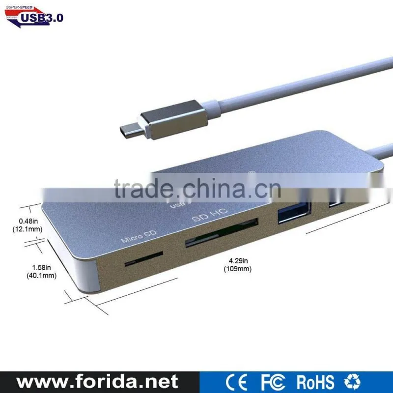 High quality usb 3.1 type c hub and card reader combo with PD charging function