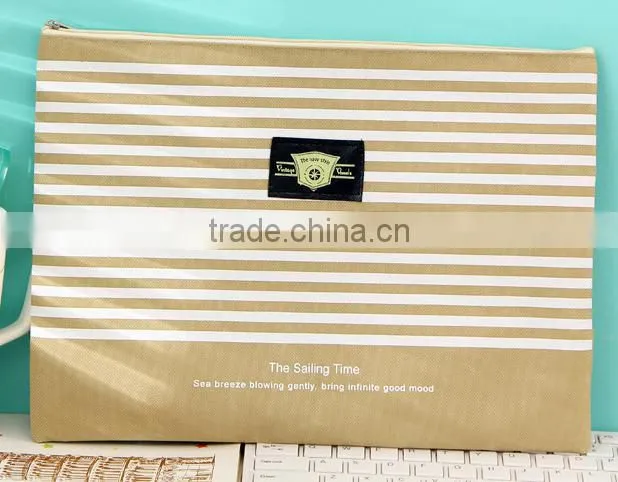 Striped printing polyester A4 document bag with zipper