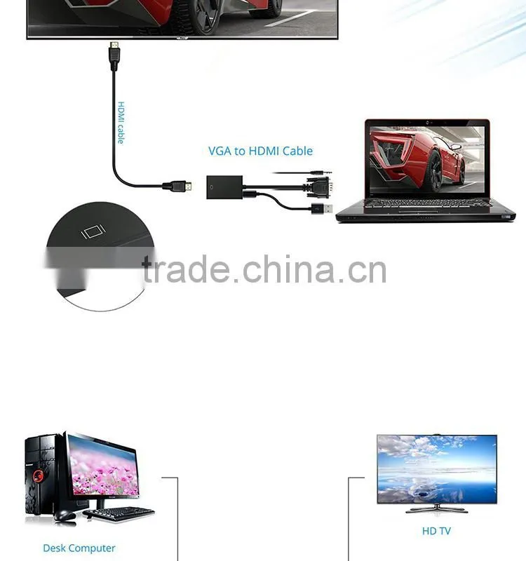VGA To HDMI Output 1080P HD Audio TV AV HDTV Video Cable Converter Adapter For TV PC Laptop Monitor