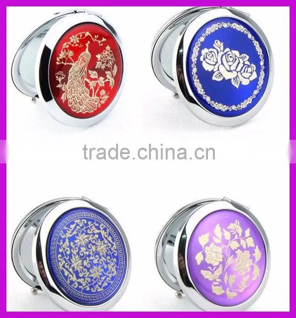 Mini Pu leather folding mini cosmetic mirror
