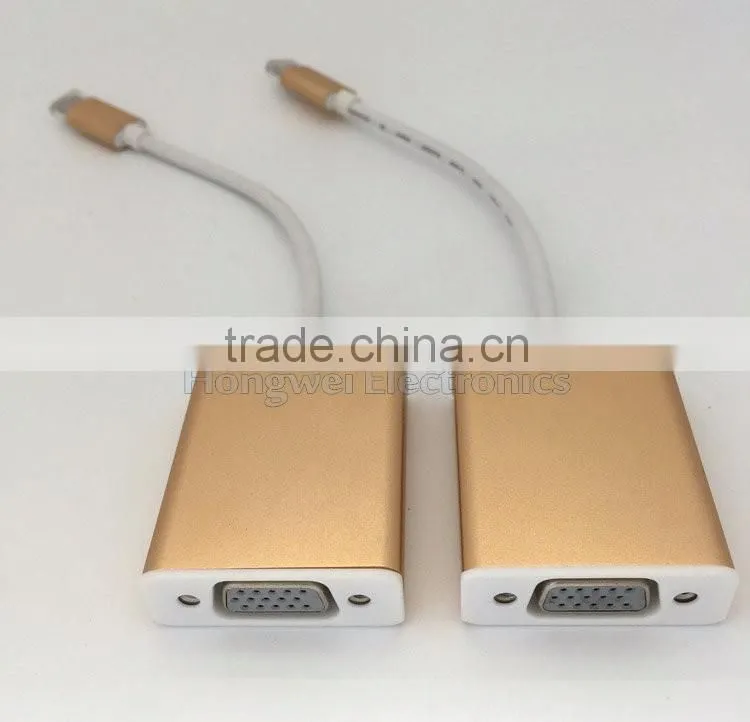 80 centigrade VW-1 130mm long UL cable USB Type C to VGA adapter with metal casing