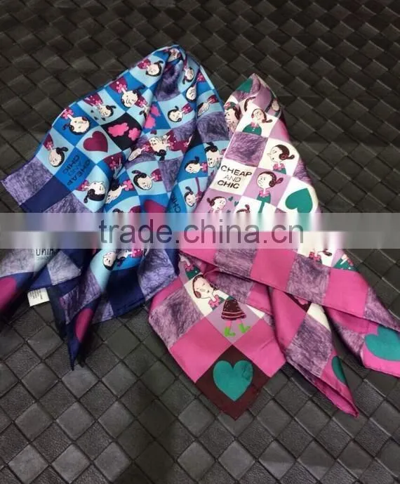 100% silk square scarf with cartoon pattern for children