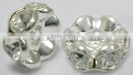 Grade "B" Rhinestone Beads, Clear, Silver Color, about 6mm in diameter, 3mm thick; hole: 1mm (RSB028-B01)