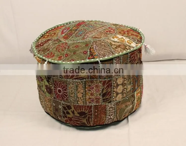 Antique Bohemian Pouf Patchwork Sari Bean Bag Indian Seating Cushion Vintage Ottoman
