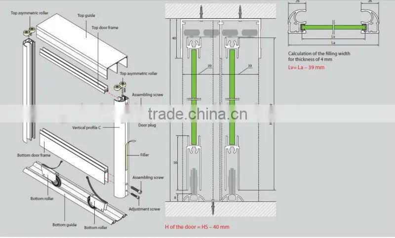 Upper guide rail aluminium profile for sliding door