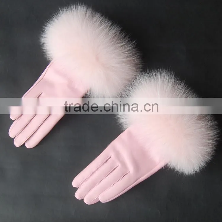 Warm New Design Gloves Sheepskin Short Women Mittens Fox Fur Top Quality