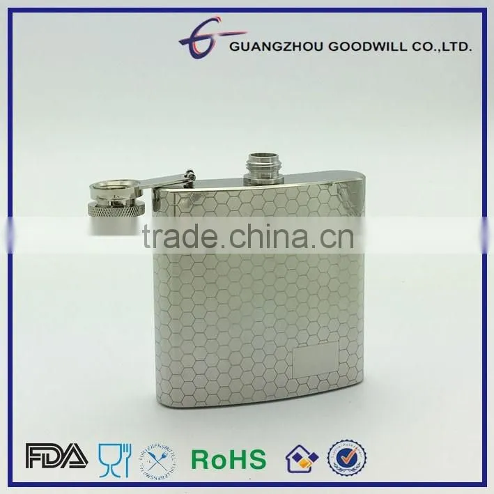 6oz Stainless Steel hip flask with honeycombing embossing