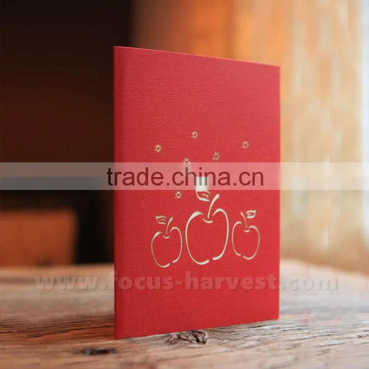 Handmade card Blessed Christmas apple card Santa Fesitival Decorations 3D Hollow Kirigami Apple Style Pop Up Postal Cards