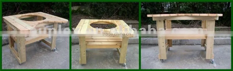 BBQ wooden movable table trolley