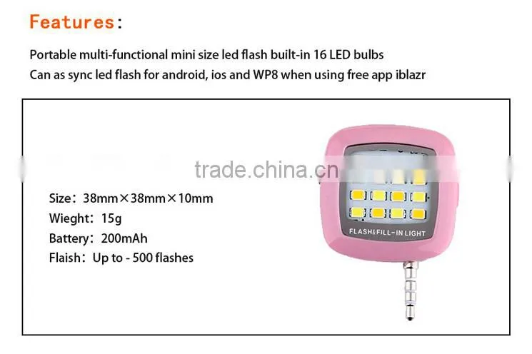 External 16 LED Fill In Light Portable Mobile Selfie Flashing Light For Smartphone Camera