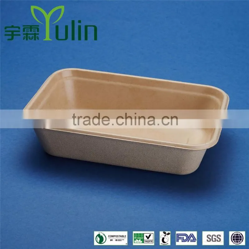 9"*6" unbleached PLA laminated bagasse tray