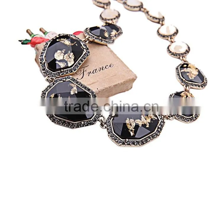OEM/ODM Factory Direct Sale 2016 Latest Fashion Style Big Black Stone Beaded Necklace
