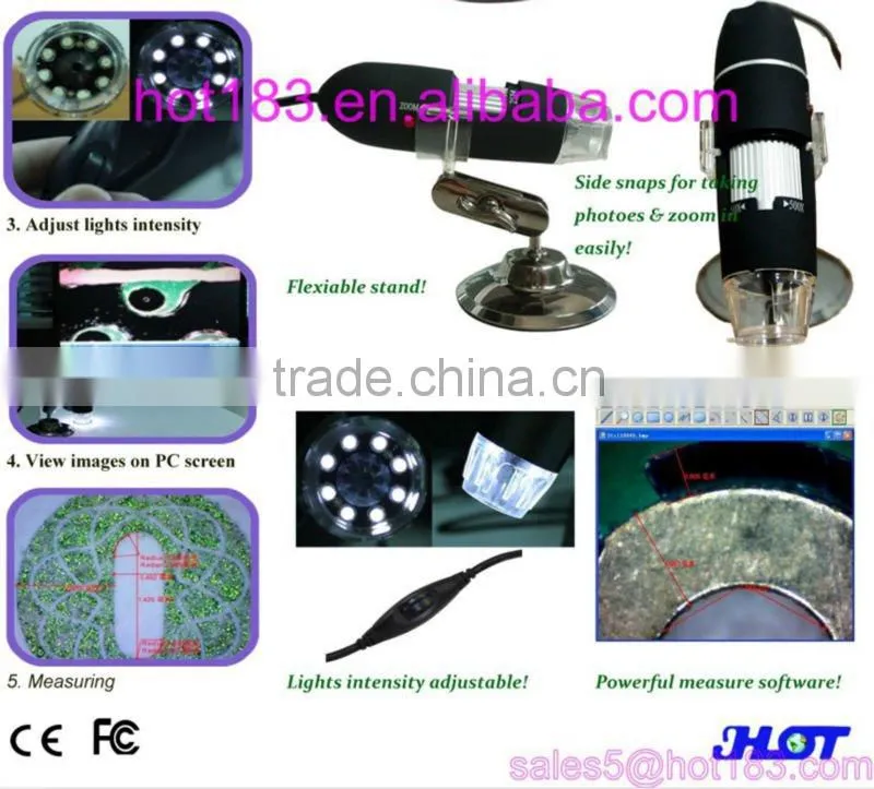 500 USB microscope, display images on PC, LED lights intensity adjustable