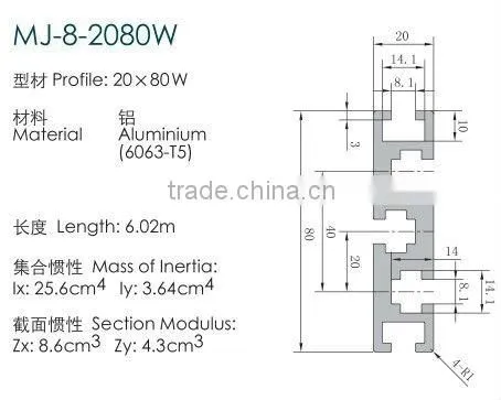 2080W aluminium extrusion t slot for frame direct from stock
