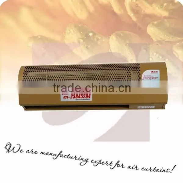 Electrical door air curtain with heater heating air curtain