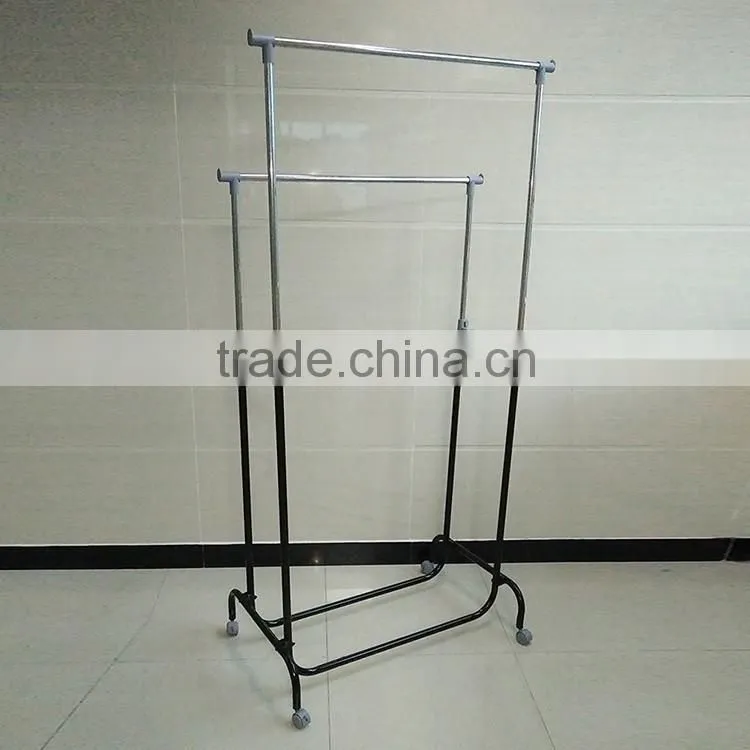 Double Pole Iron Pipe Adjustable Garment Rack Telescopic Stand Clothes Drying rack Manufacturer Supplier