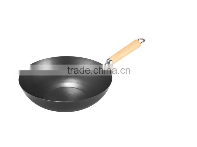 28cm carbon steel non-stick wok with wooden handle