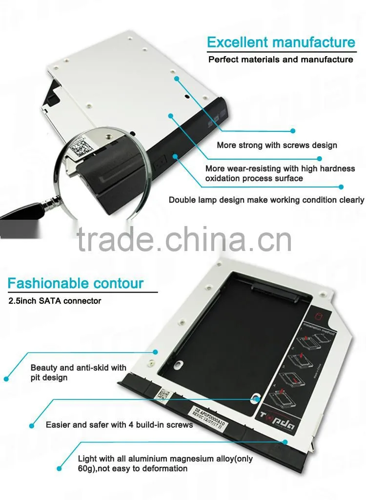 wholesale alibaba panke biometric device 2nd SSD HDD HD Hard Disk Driver Caddy SATA for 12.7mm CD / DVD-ROM Optical Bay Universa
