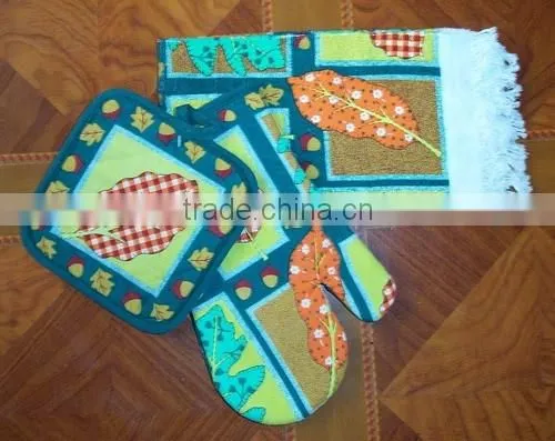 printing 3pk kitchen set, printed kitchen towel, oven mitten & potholder