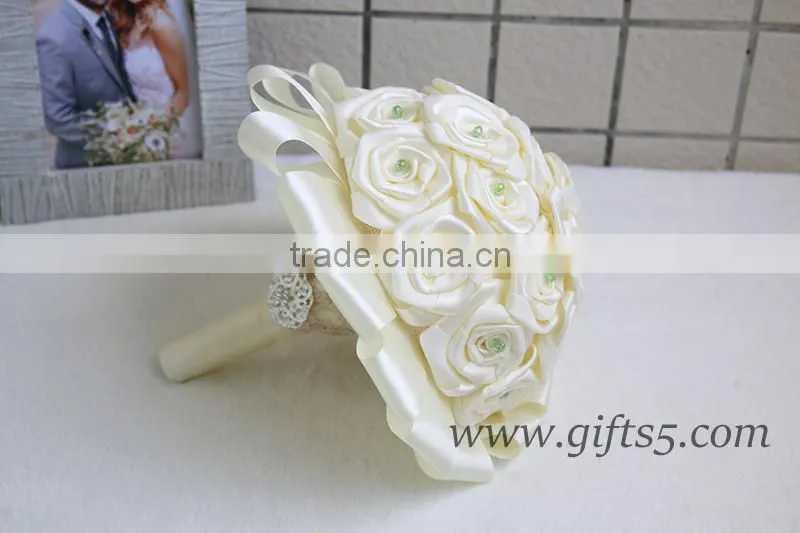 2016 latest handmade wedding flower bouquet with crystals