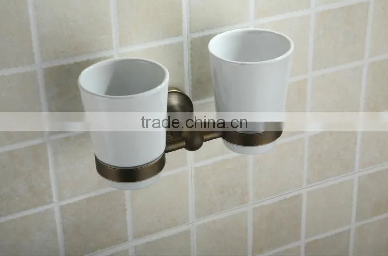 Antique Copper White Ceramic Two Cups Tumbler Holders for Bathroom Accessories