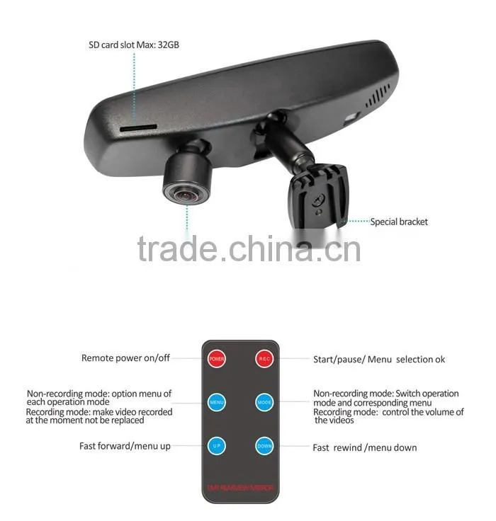 4.3 inch DVR recorder rear view mirror with full HD recording and G-sensor and Lane departure warning system