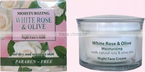 Night Face Cream "WHITE ROSE & OLIVE", Paraben Free, 50 ml. Made in EU, Private Label Available