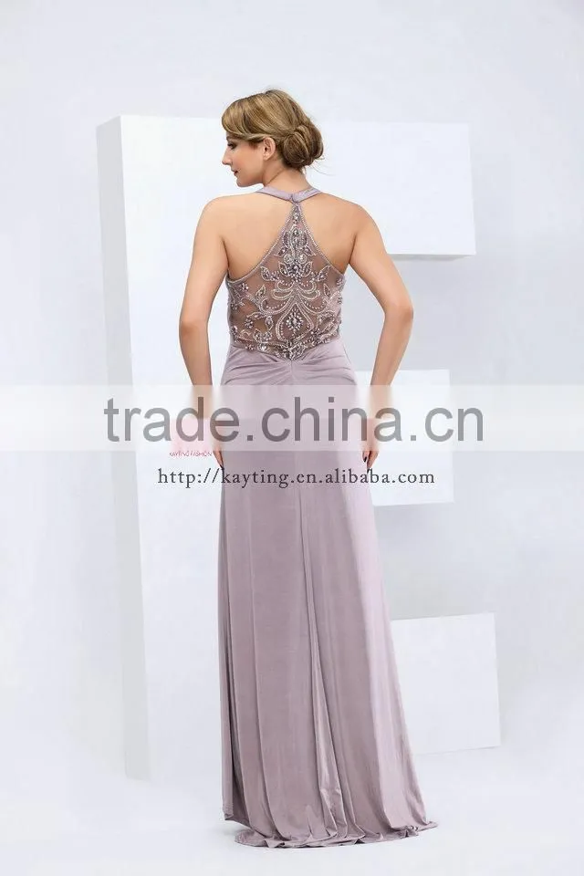 Elegant halter see through backless beaded evening dress mother of the bride dress