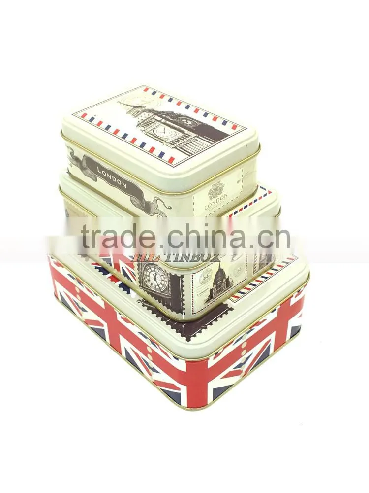 High End Printed Rectangular Cookie Gift Tin Can