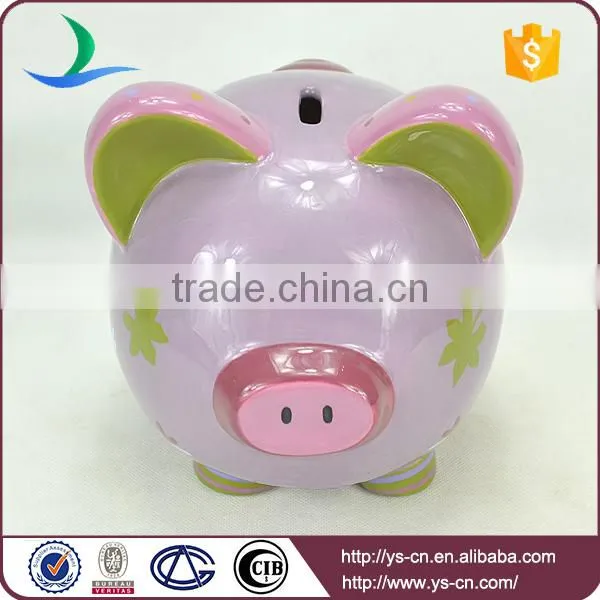 2015 Hotsale purple unbreakful Handprinting Ceramic Piggy Coin Bank wholesale for gift