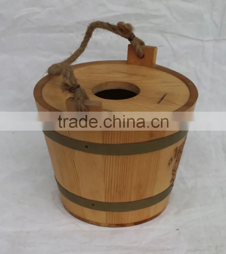 factory supplier for wooden rustic ice bucket with metal stainless steel