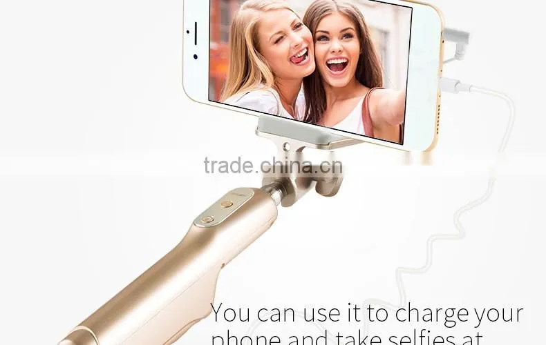 2016 Profession Design Enhancing Light Selfie Stick with Power Bank Portable Monopod with Mirror