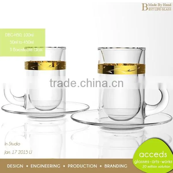 Eco Friendly Personalized Borosilicate Personalized Tea Cup Saucer Set