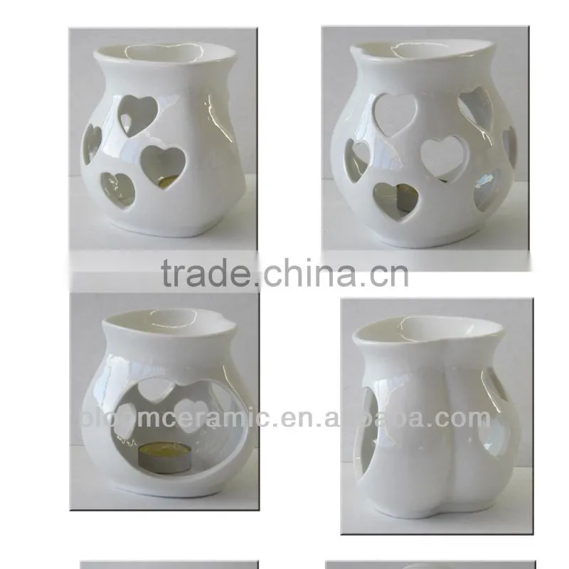 White heart shape ceramic essential oil burner