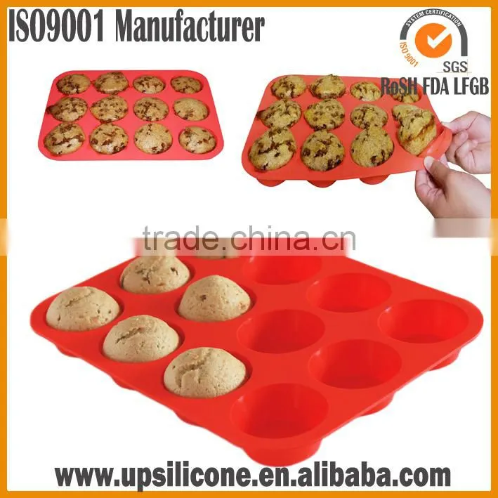 2016 new 12 holes eco-friendly mini round non-stick silicone muffin pan easy bake cake mold microwave oven cake pan cookie pan