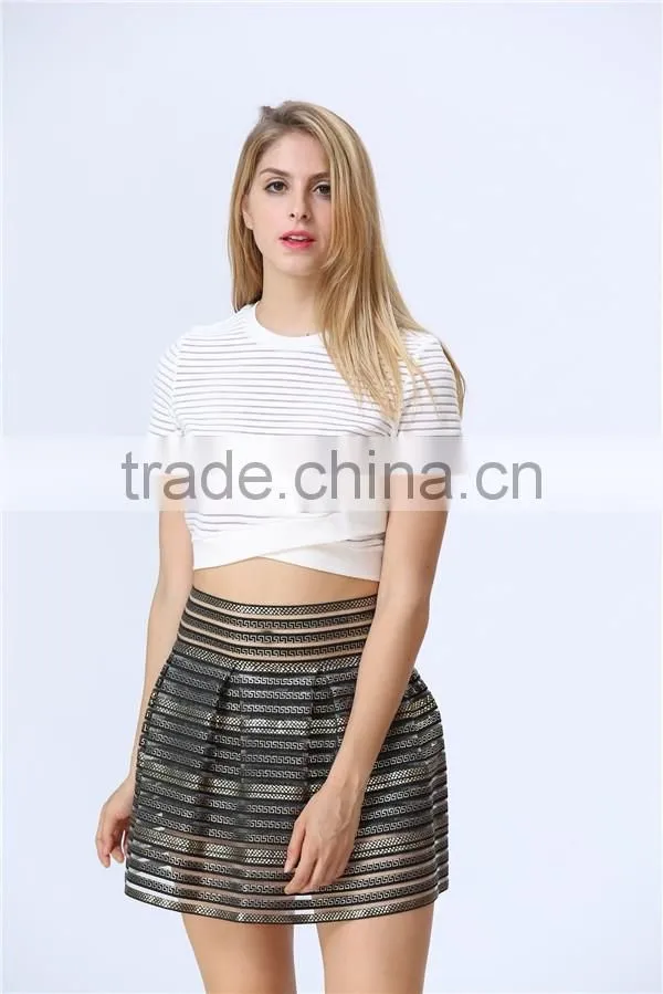 Accept Mini Quantity Order Factory Price New fashion White colour stripe women crops tops