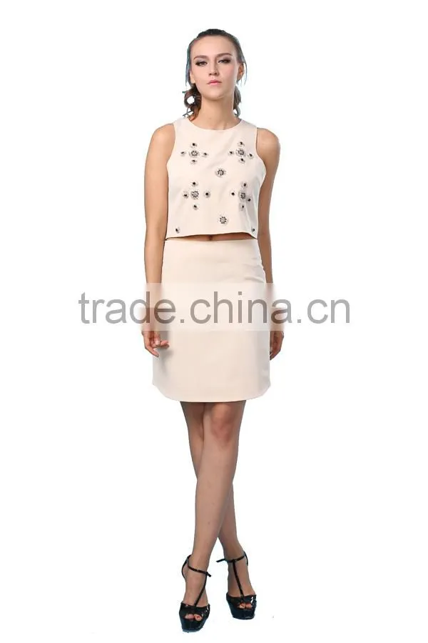 New Design Fashion Sleeveless Crop Top and Skirt
