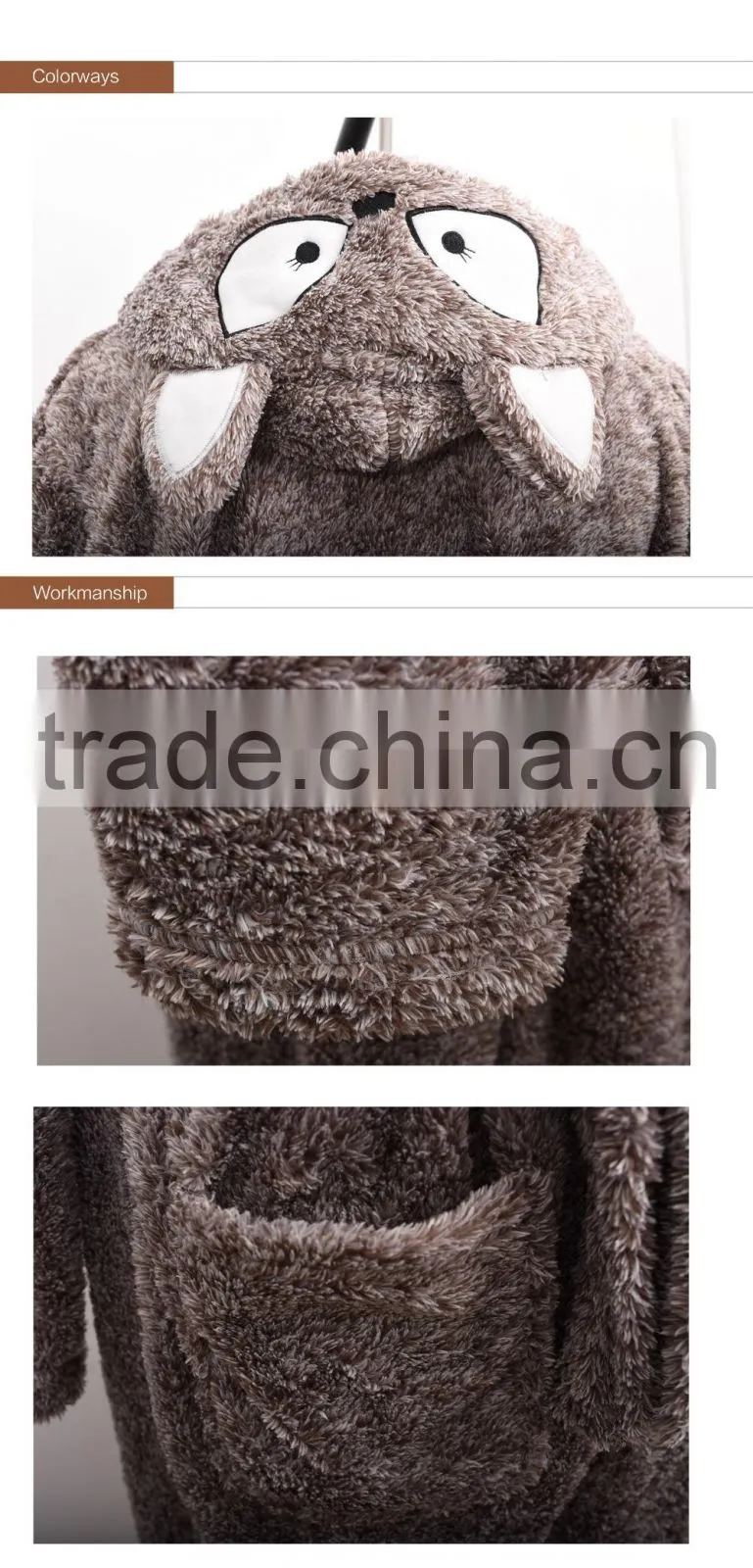 2016 NEW Microfiber Coral Fleece Bathrobe with Cartoon Hood