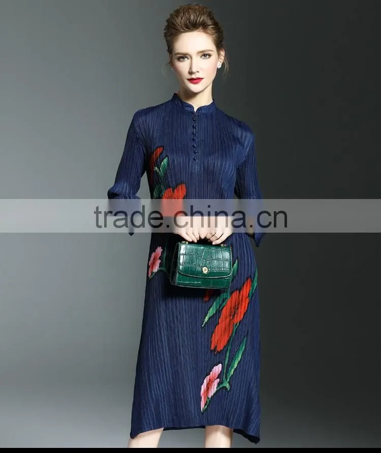Vintage chinese national stand collar women dresses 2017