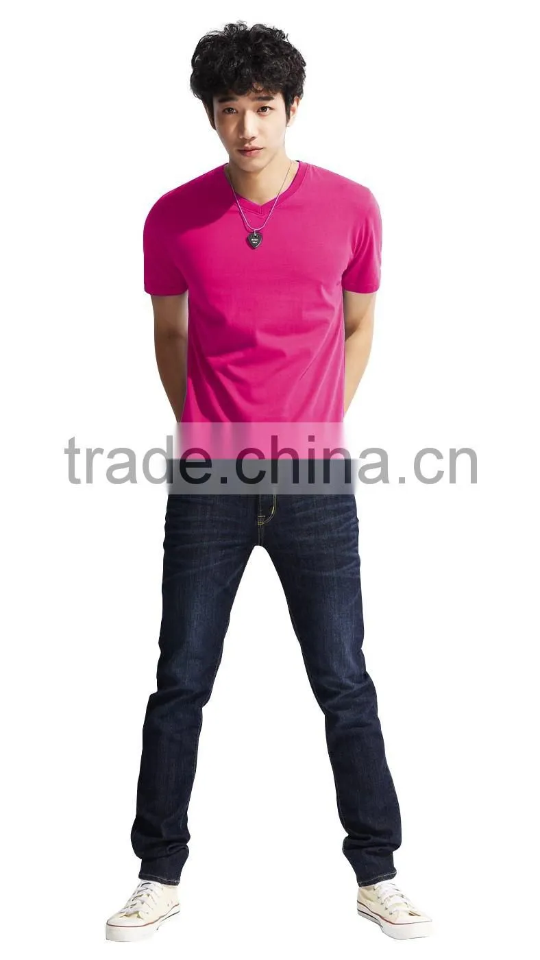 100% cotton v-neck t-shirt for man, custom soft v-neck t-shirt wholesale