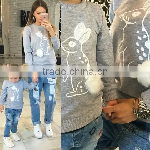 Funny Bunny Fleece Hoodies Pullover Kids Winter Clothes Mommy And Me Outfits Pullover Custom Sweatshirt
